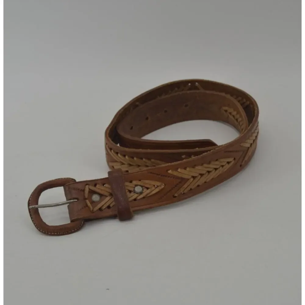 Western Brown Leather Belt Tooled Cowgirl Sz Small Festival